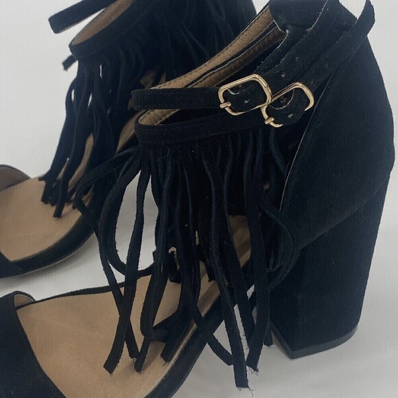 RAYE Revolve Loni Heel in Black Fringe Ankle Strap Suede Size 5 - Picture 4 of 14